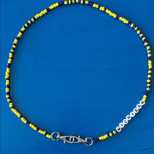 Yellow and Blue Beaded Necklace Choker Michigan